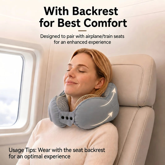 1-Piece Inflatable Travel Neck Pillow, Inflatable U-Shaped Pillow, Portable Travel Neck Pillow, High-Speed Rail and Airplane Sleeping Essential, Inflatable U-Shaped Pillow for Long-Distance Flights