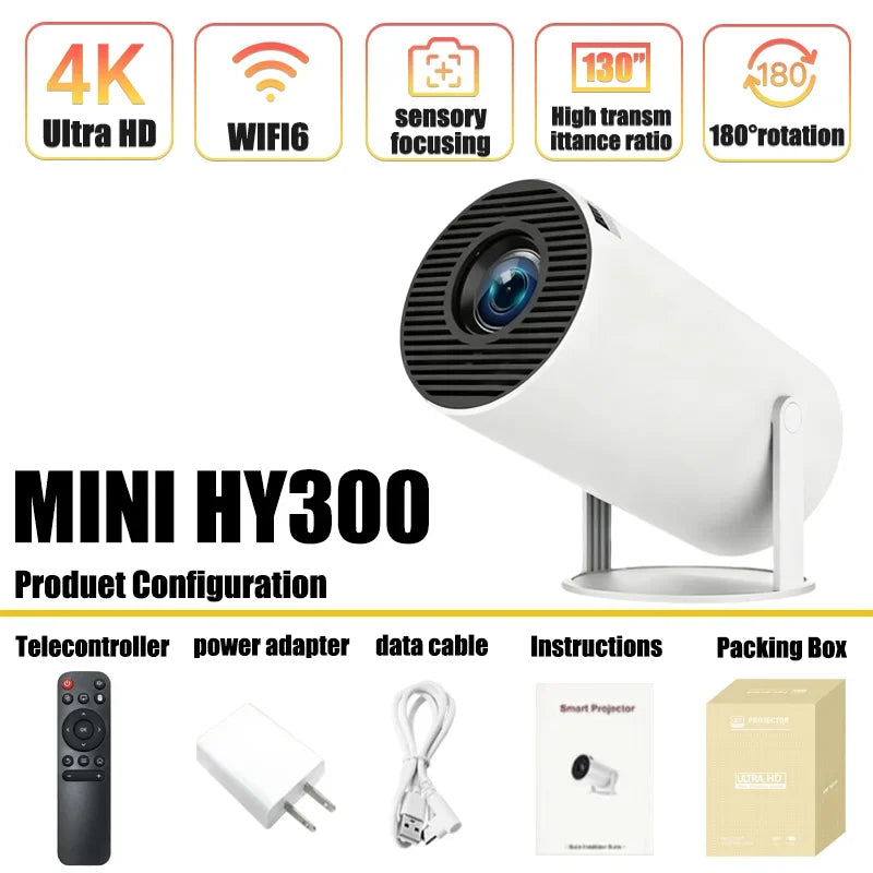 New Projector 4K Android 11 Mini HY300 Wifi6 290ANSI Allwinner H713 BT5.0 1080P 1280*720P Cinema Outdoor portable Projetor
