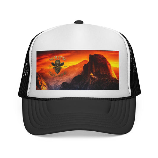 Sunset Mountain Trucker Cap — Vintage Yosemite Peak Photo Hat