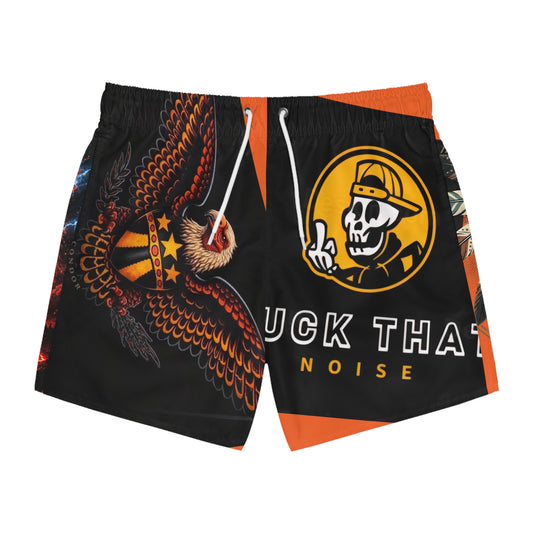 Men's Fire Lion & Eagle Graphic Swim Trunks — Bold Orange AOP Beach Shorts