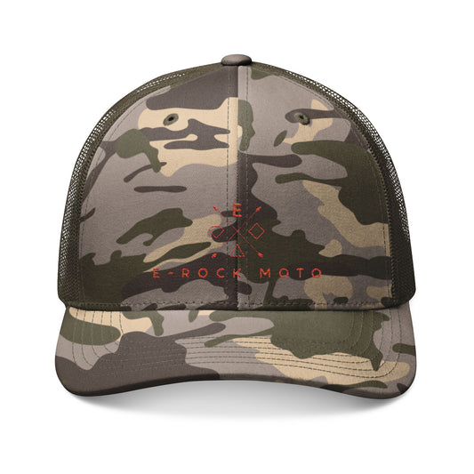 Camo Embroidered Trucker Hat — Rugged Outdoor Cap with Mesh Back