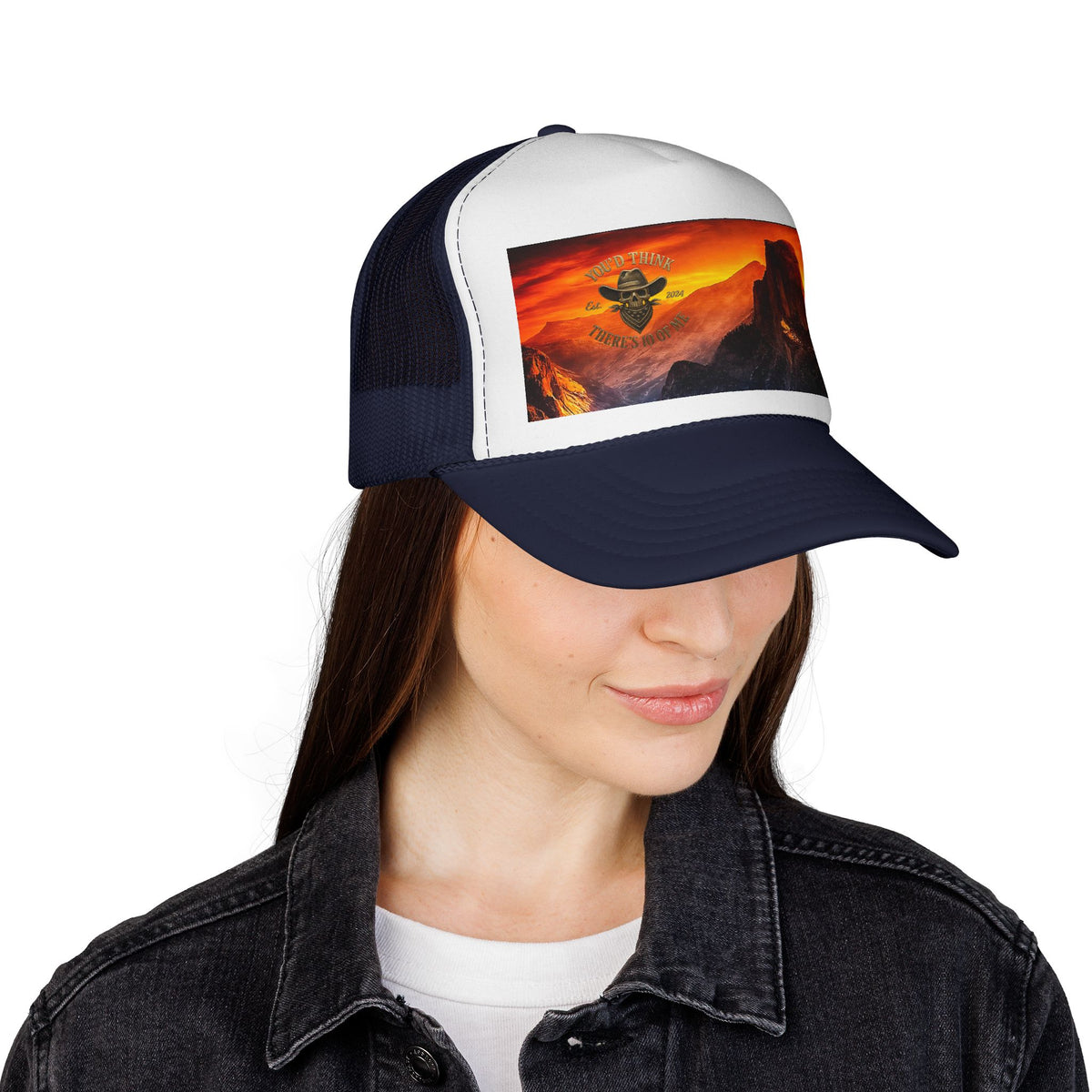 Sunset Mountain Trucker Cap — Vintage Yosemite Peak Photo Hat