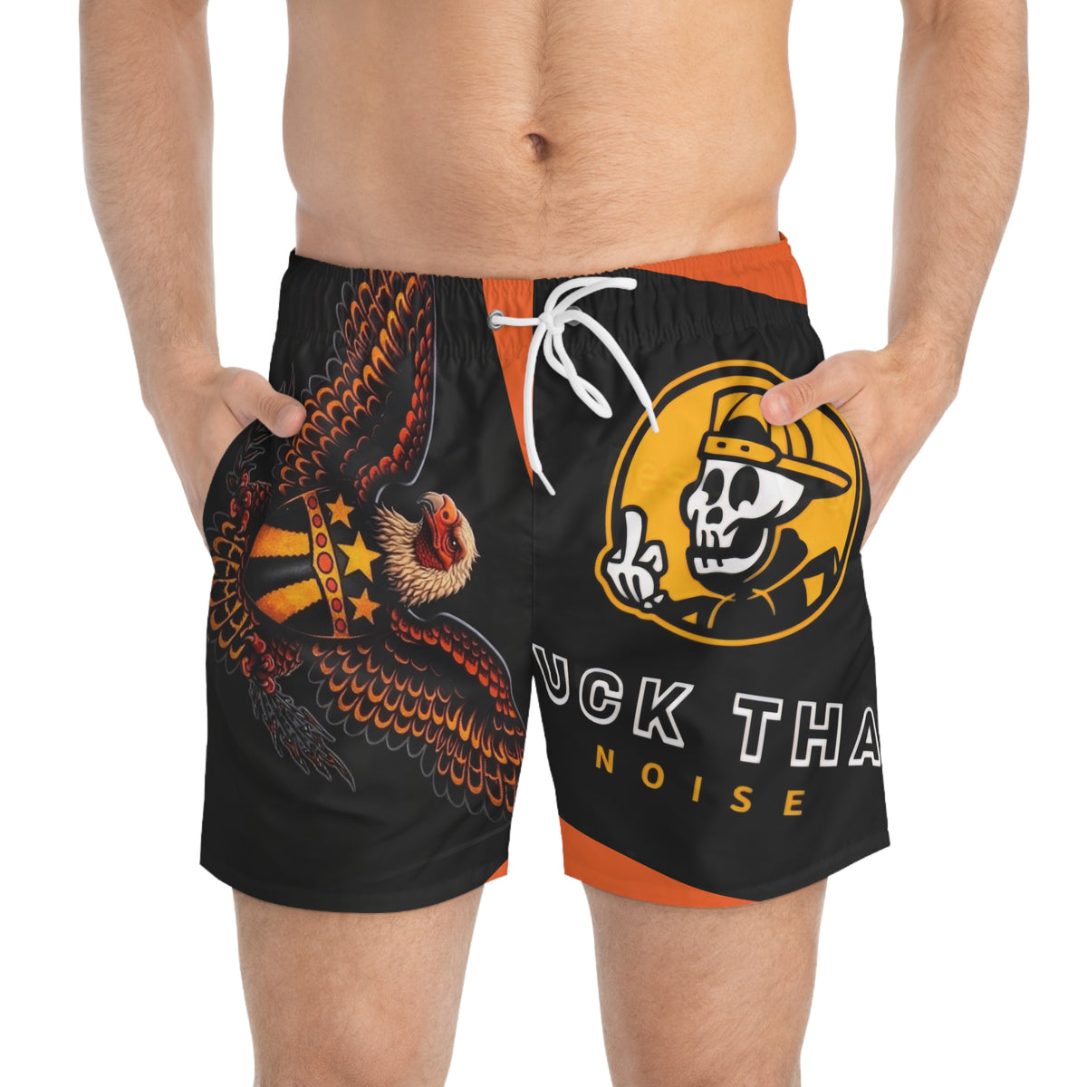 Men's Fire Lion & Eagle Graphic Swim Trunks — Bold Orange AOP Beach Shorts