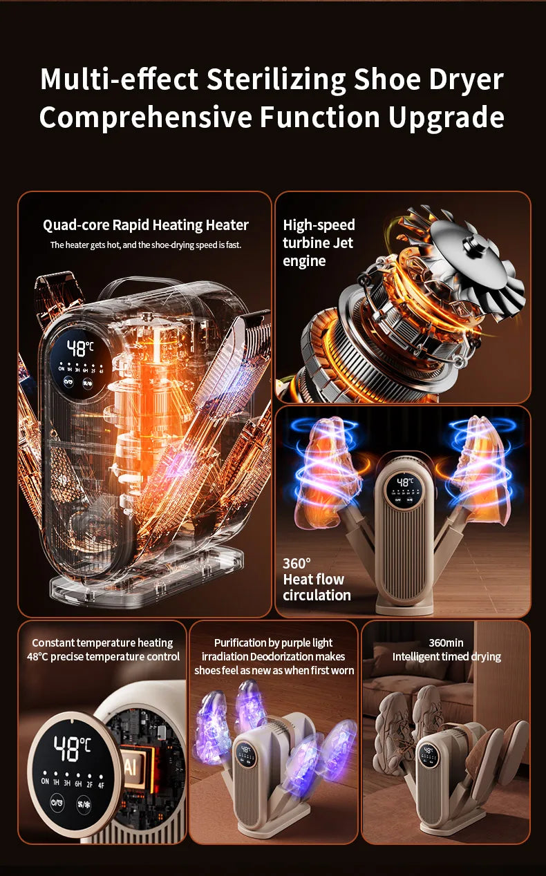 Six-Arm Foldable Shoe Dryer Electric Shoe and Boot Dryer Timing Control Household Shoe Warmer Portable Heater For Socks Boots