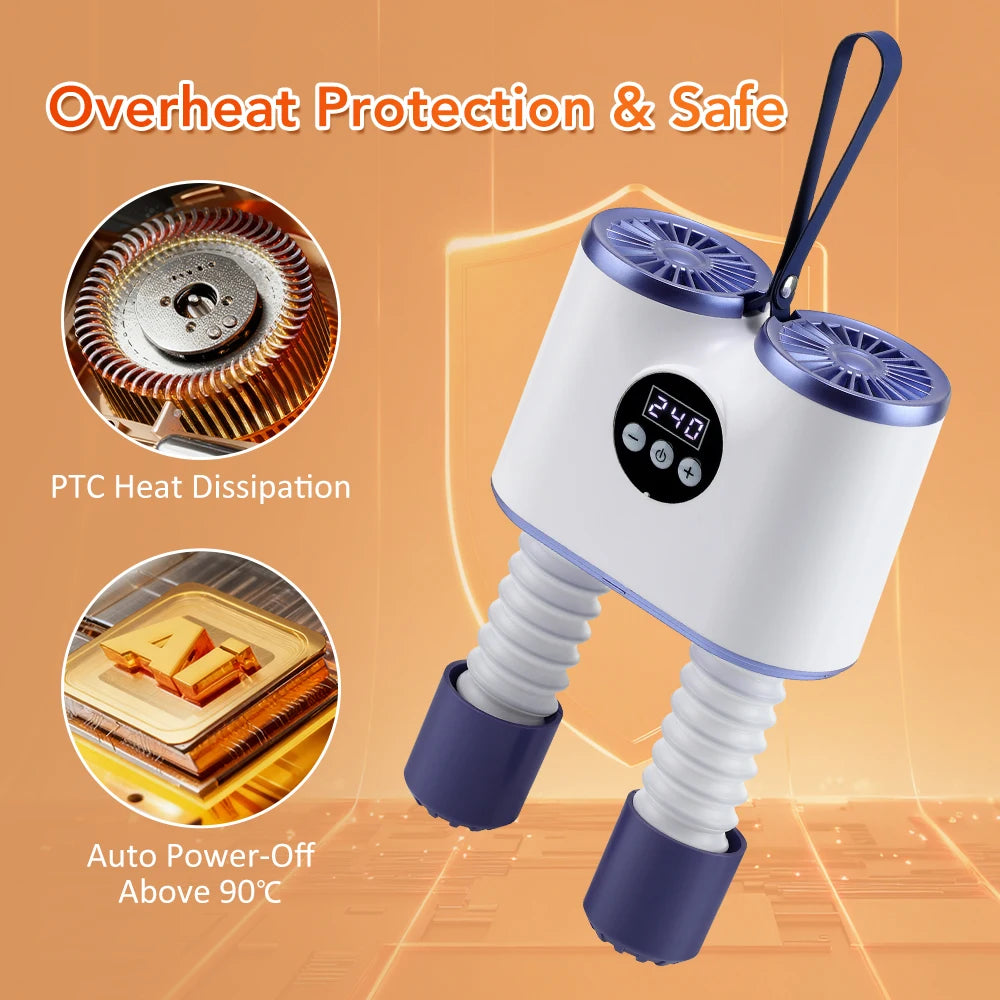 Portable Shoe Dryer with Fan Heater  Intelligent Quick-Drying Ski Boot Dryer with Timer Boot Dryer for Work Boots Sneakers Socks