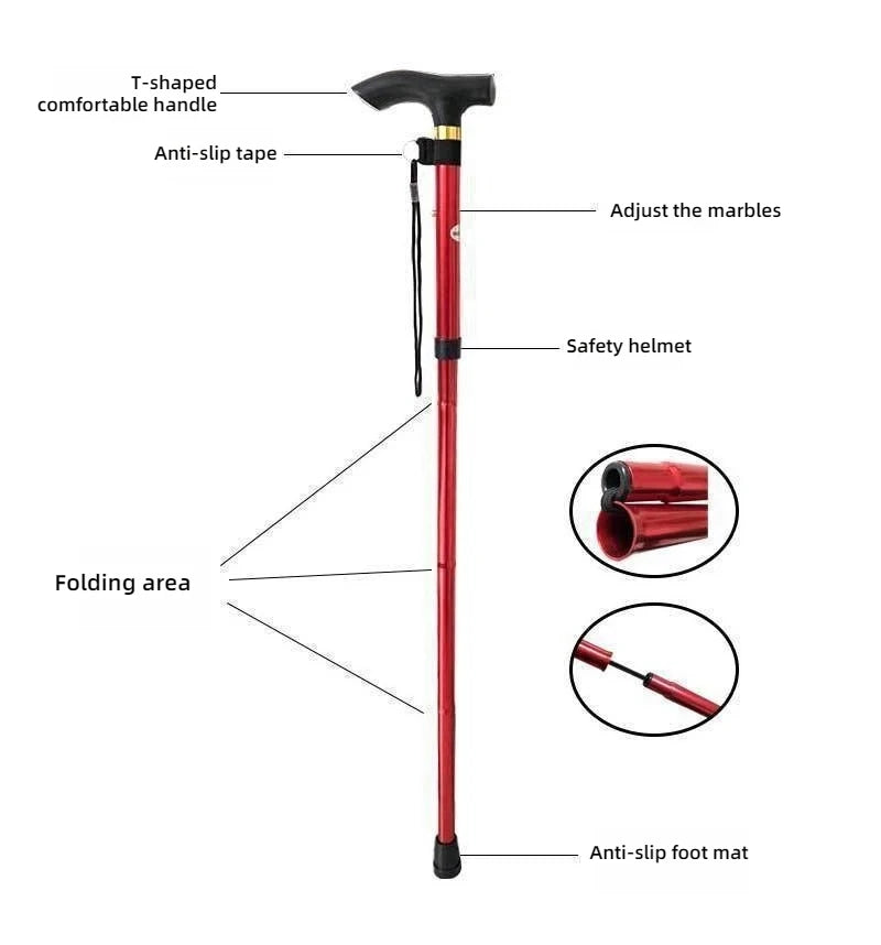 Mountaineering Stick - Men's and Women's Model - Travel Folding Adjustable Telescopic - Multi-functional for The Elderly