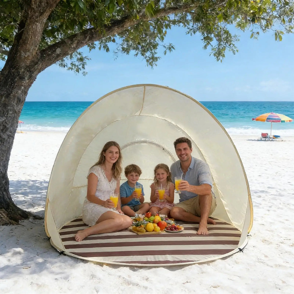 Outdoor Portable Camping  One Click Open 3-4 People Tent Large Space Sunshade Beach Sun Shelter Tent Garden Beach Tent Reusable