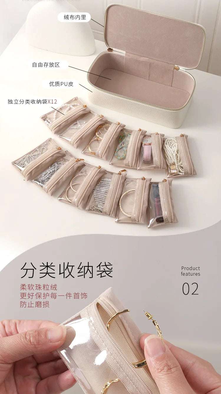 Travel Jewelry Organizer, Jewelry Travle Case with 1 Velvet Jewelry Bags Portable Travel Jewelry Storage Box Valentines Gifts