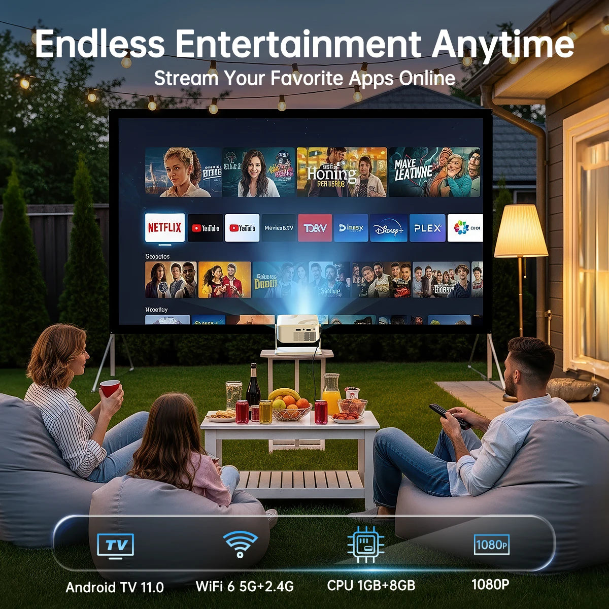 UHOST Mini Projector 4K Android 12.0 1080P 4K 1280*720P Dual WIFI6 BT5.2 Outdoor Portable 180°Rotable Cinema Beam Projector