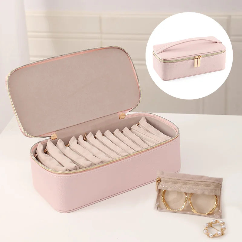 Travel Jewelry Organizer, Jewelry Travle Case with 1 Velvet Jewelry Bags Portable Travel Jewelry Storage Box Valentines Gifts