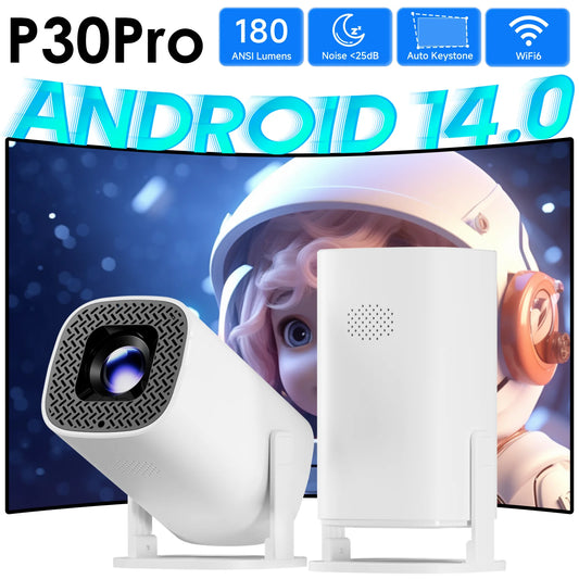 P30PRO Android 14 Smart Mini Projector 4K 1080p HD Video WiFi 6 BT5.0 Native 720p Home Theater Outdoor Portable Projector
