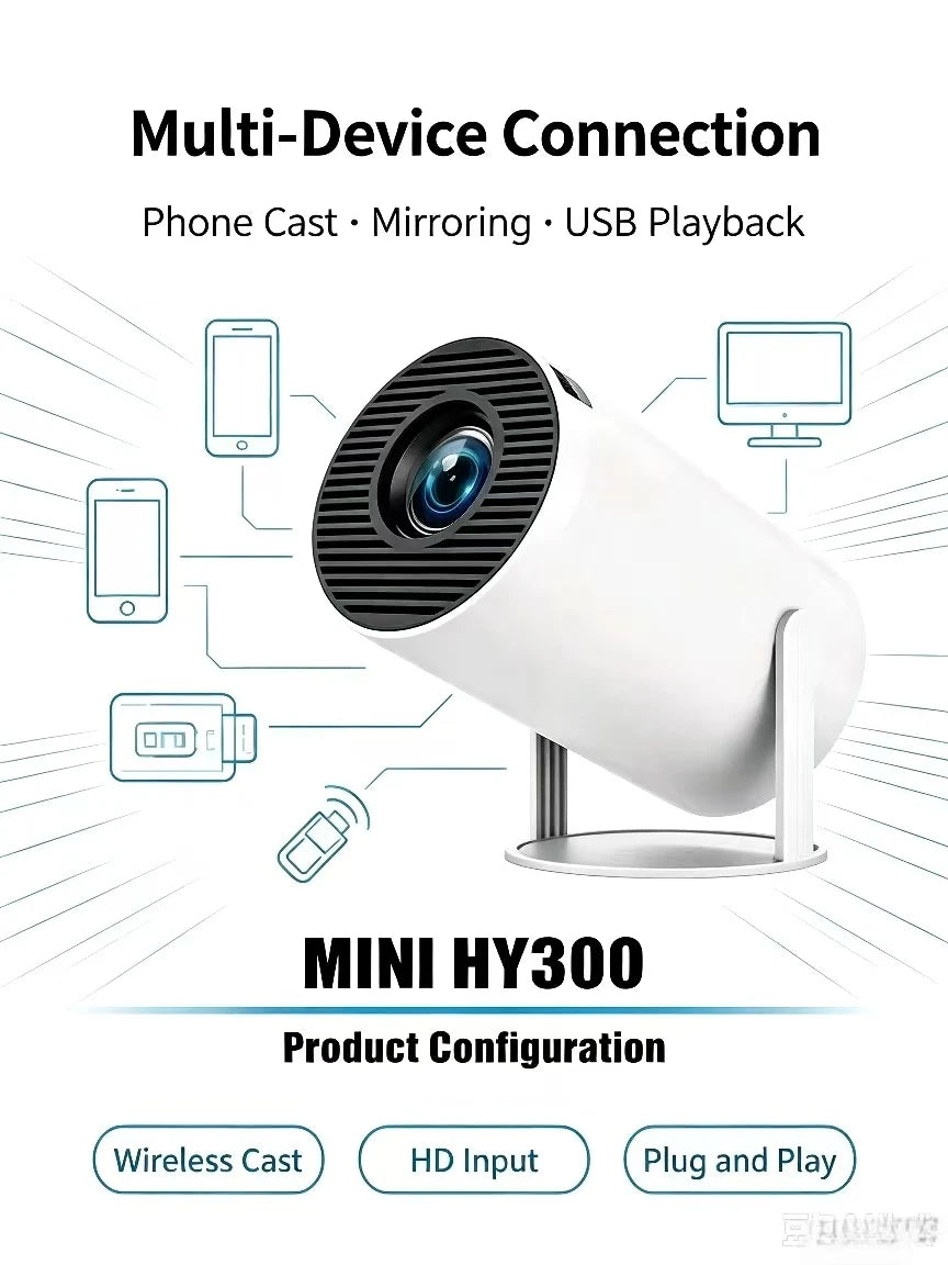 Mini HY300 Portable Projector Android 11 720P 4K Home Outdoor Cinema