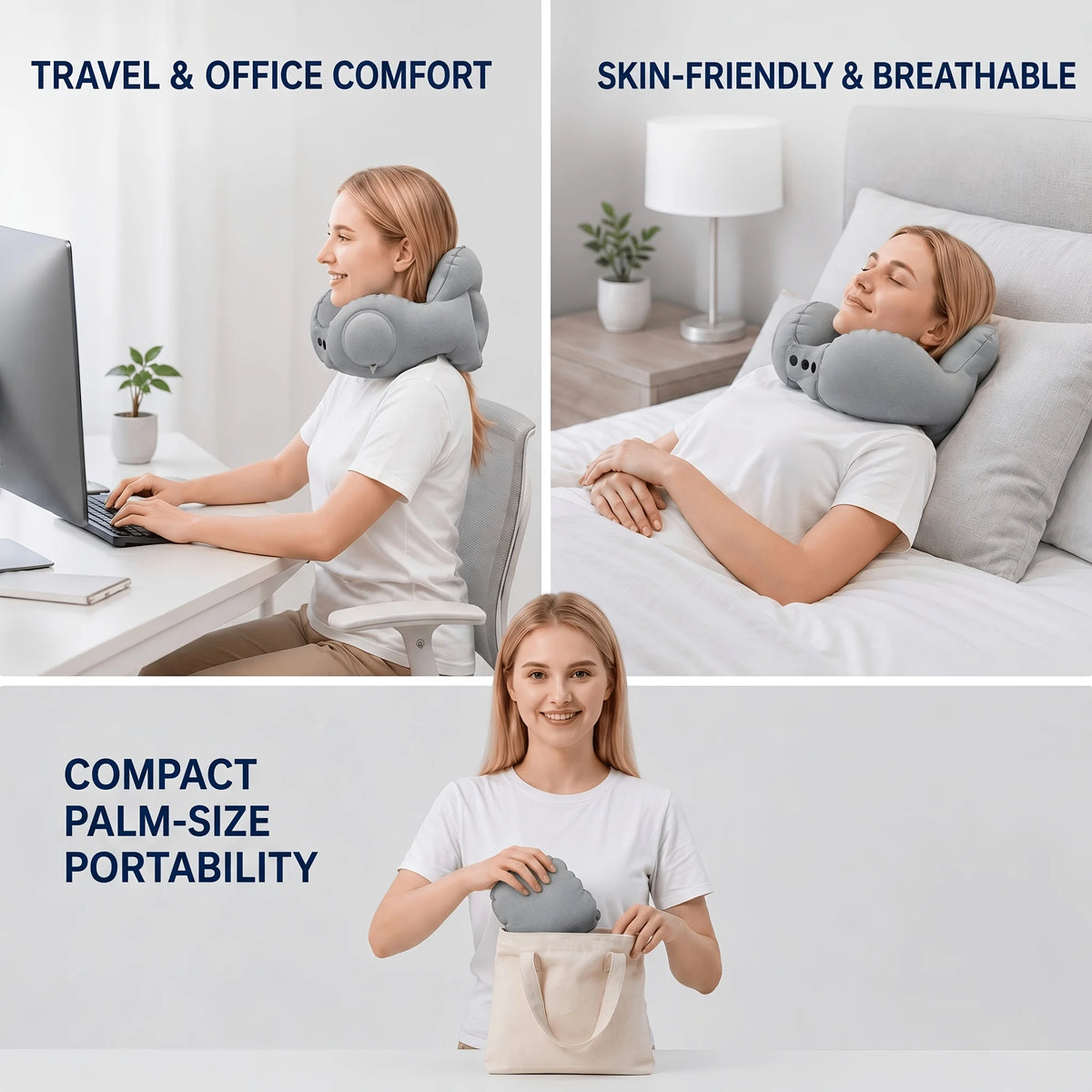 1-Piece Inflatable Travel Neck Pillow, Inflatable U-Shaped Pillow, Portable Travel Neck Pillow, High-Speed Rail and Airplane Sleeping Essential, Inflatable U-Shaped Pillow for Long-Distance Flights