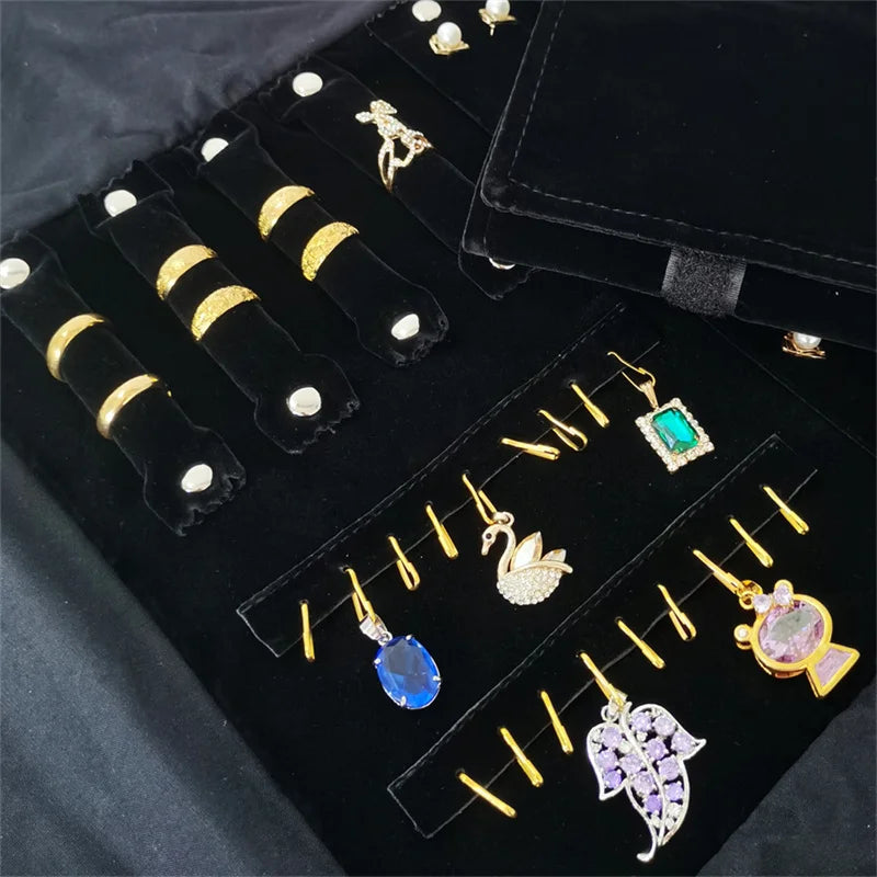 Travel Jewelry Organizer Portable Velvet Ring Earrings Pendant Necklace Holder Bracelet Carrying Storage Bag Foldable Roll Pouch
