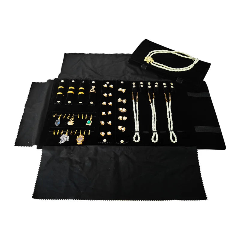 Travel Jewelry Organizer Portable Velvet Ring Earrings Pendant Necklace Holder Bracelet Carrying Storage Bag Foldable Roll Pouch