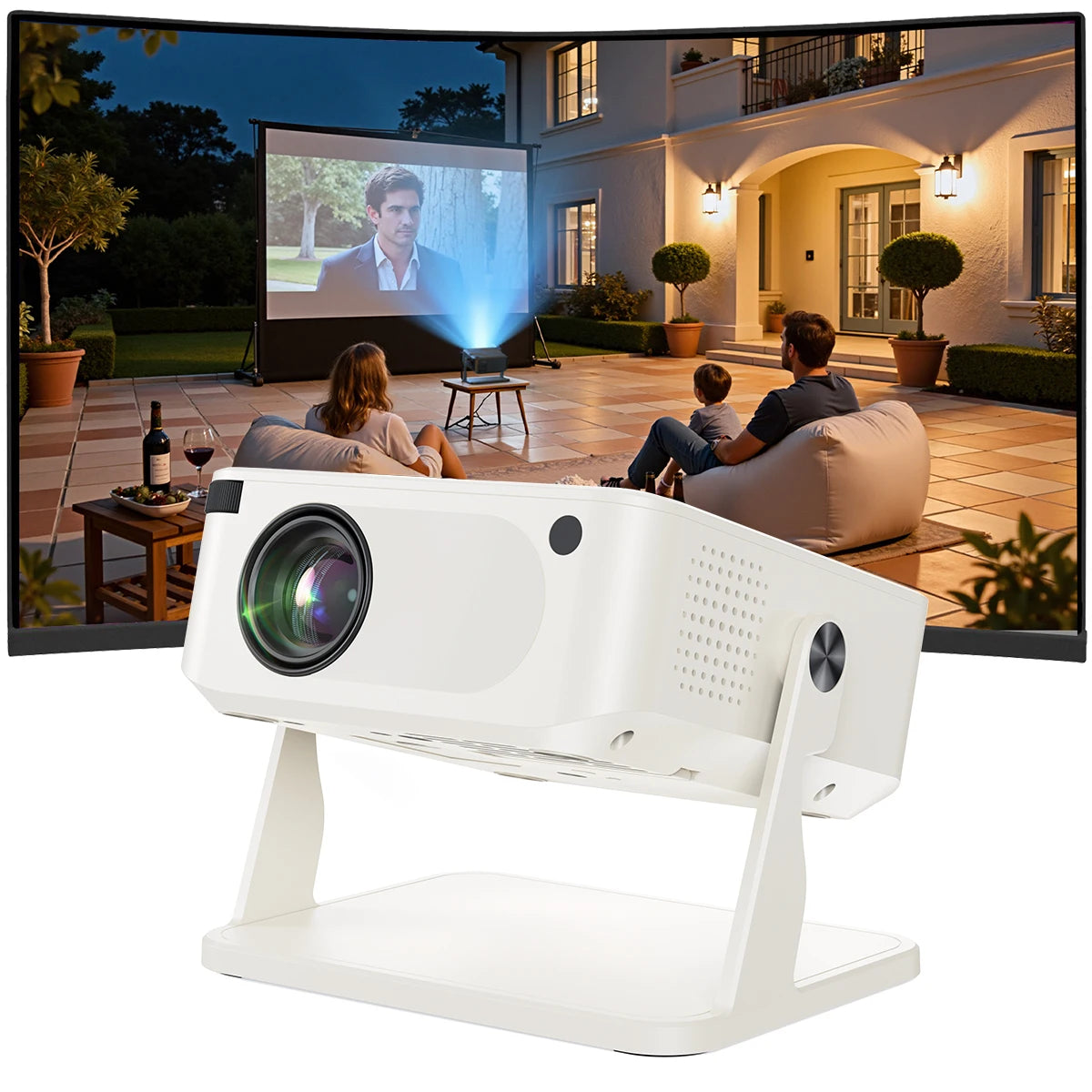UHOST Mini Projector 4K Android 12.0 1080P 4K 1280*720P Dual WIFI6 BT5.2 Outdoor Portable 180°Rotable Cinema Beam Projector