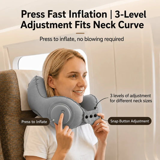 1-Piece Inflatable Travel Neck Pillow, Inflatable U-Shaped Pillow, Portable Travel Neck Pillow, High-Speed Rail and Airplane Sleeping Essential, Inflatable U-Shaped Pillow for Long-Distance Flights