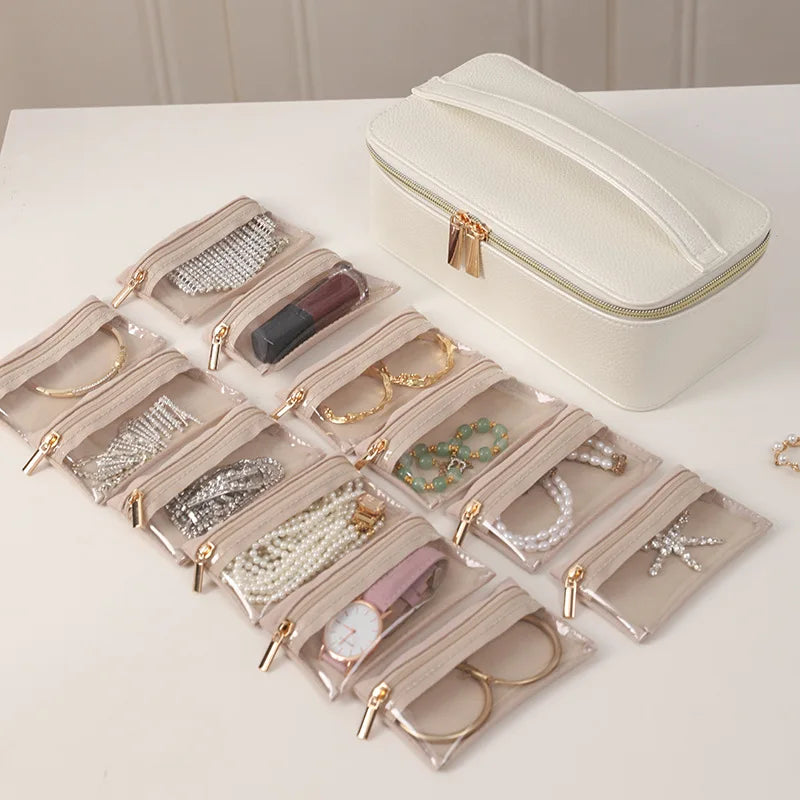 Travel Jewelry Organizer, Jewelry Travle Case with 1 Velvet Jewelry Bags Portable Travel Jewelry Storage Box Valentines Gifts