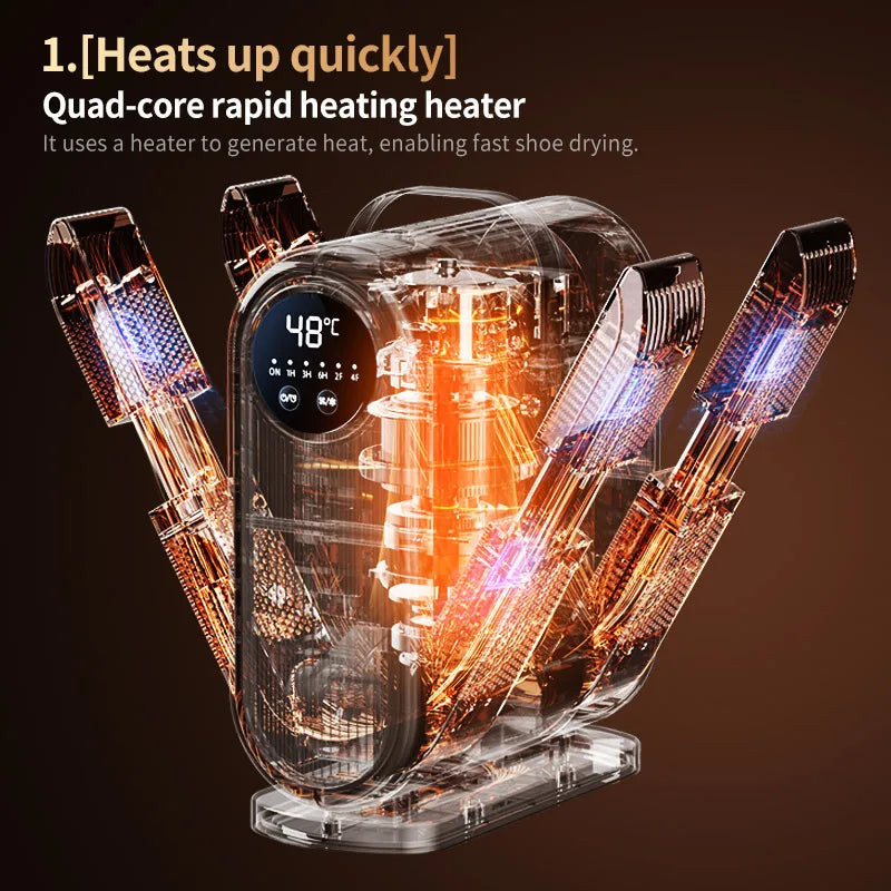 Six-Arm Foldable Shoe Dryer Electric Shoe and Boot Dryer Timing Control Household Shoe Warmer Portable Heater For Socks Boots