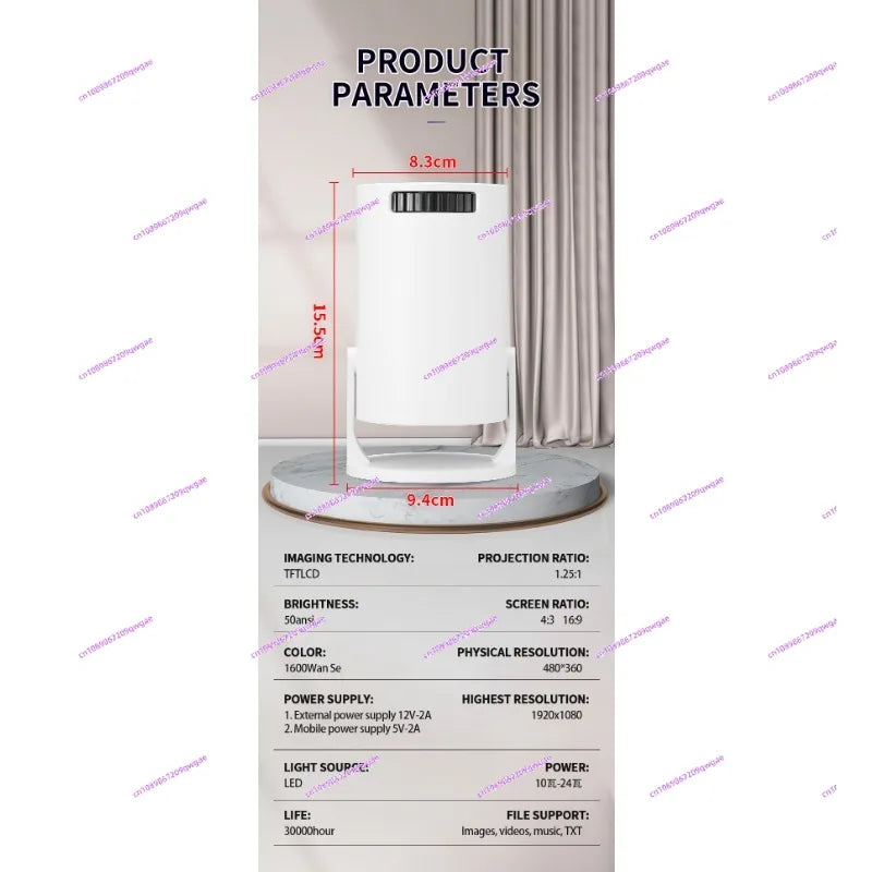 Home 4K HD Portable Projector | HY300MINI Smart Projector with Wired & Wireless Phone Screen Casting