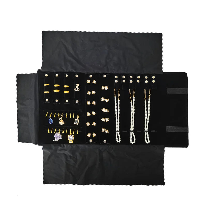 Travel Jewelry Organizer Portable Velvet Ring Earrings Pendant Necklace Holder Bracelet Carrying Storage Bag Foldable Roll Pouch