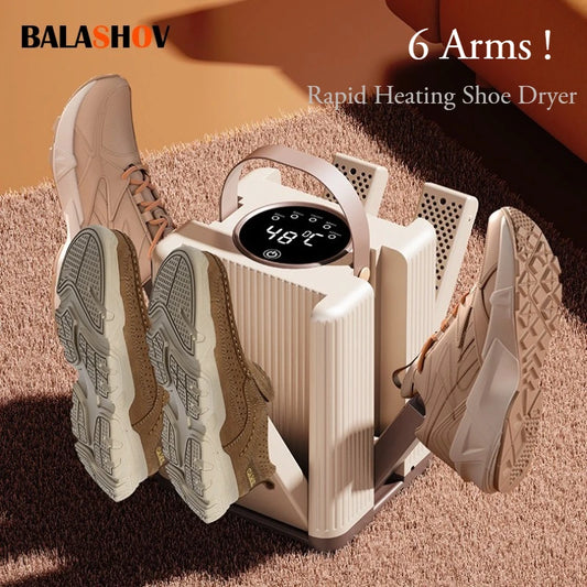 Six-Arm Foldable Shoe Dryer Electric Shoe and Boot Dryer Timing Control Household Shoe Warmer Portable Heater For Socks Boots
