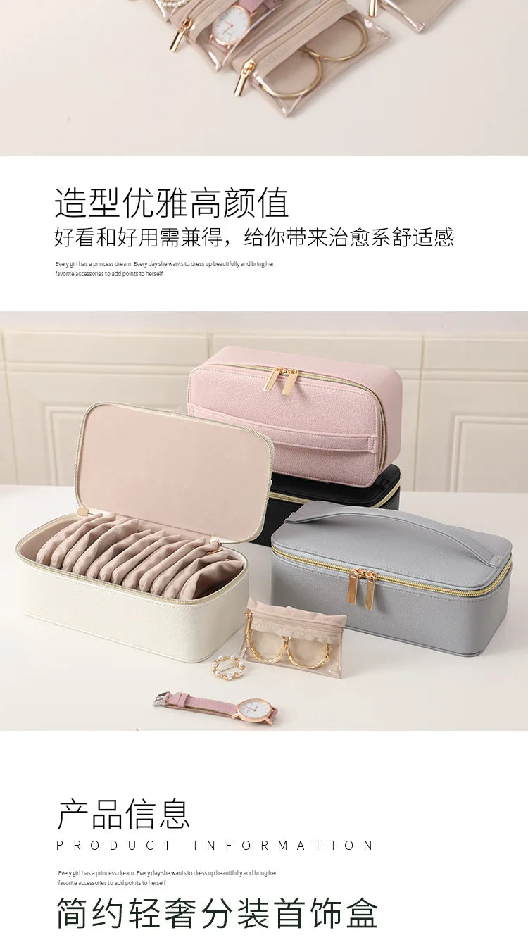 Travel Jewelry Organizer, Jewelry Travle Case with 1 Velvet Jewelry Bags Portable Travel Jewelry Storage Box Valentines Gifts