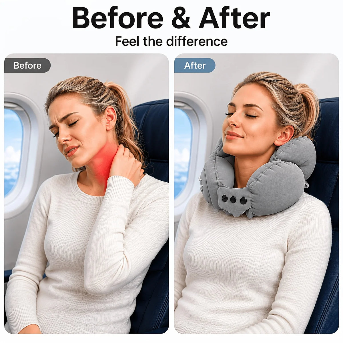 1-Piece Inflatable Travel Neck Pillow, Inflatable U-Shaped Pillow, Portable Travel Neck Pillow, High-Speed Rail and Airplane Sleeping Essential, Inflatable U-Shaped Pillow for Long-Distance Flights