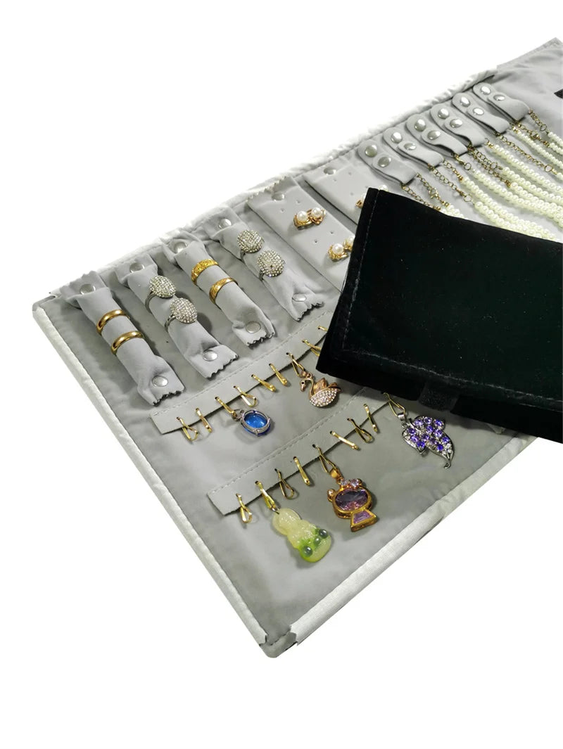 Travel Jewelry Organizer Portable Velvet Ring Earrings Pendant Necklace Holder Bracelet Carrying Storage Bag Foldable Roll Pouch