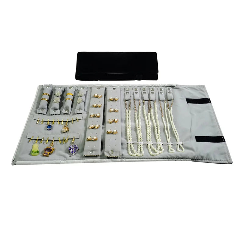 Travel Jewelry Organizer Portable Velvet Ring Earrings Pendant Necklace Holder Bracelet Carrying Storage Bag Foldable Roll Pouch