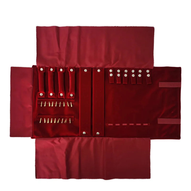 Travel Jewelry Organizer Portable Velvet Ring Earrings Pendant Necklace Holder Bracelet Carrying Storage Bag Foldable Roll Pouch