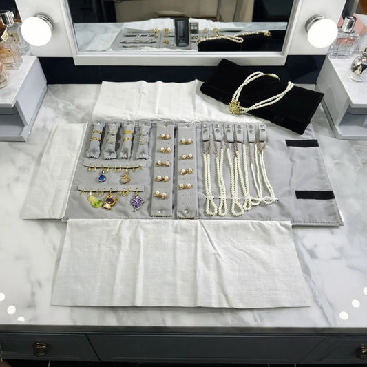 Travel Jewelry Organizer Portable Velvet Ring Earrings Pendant Necklace Holder Bracelet Carrying Storage Bag Foldable Roll Pouch