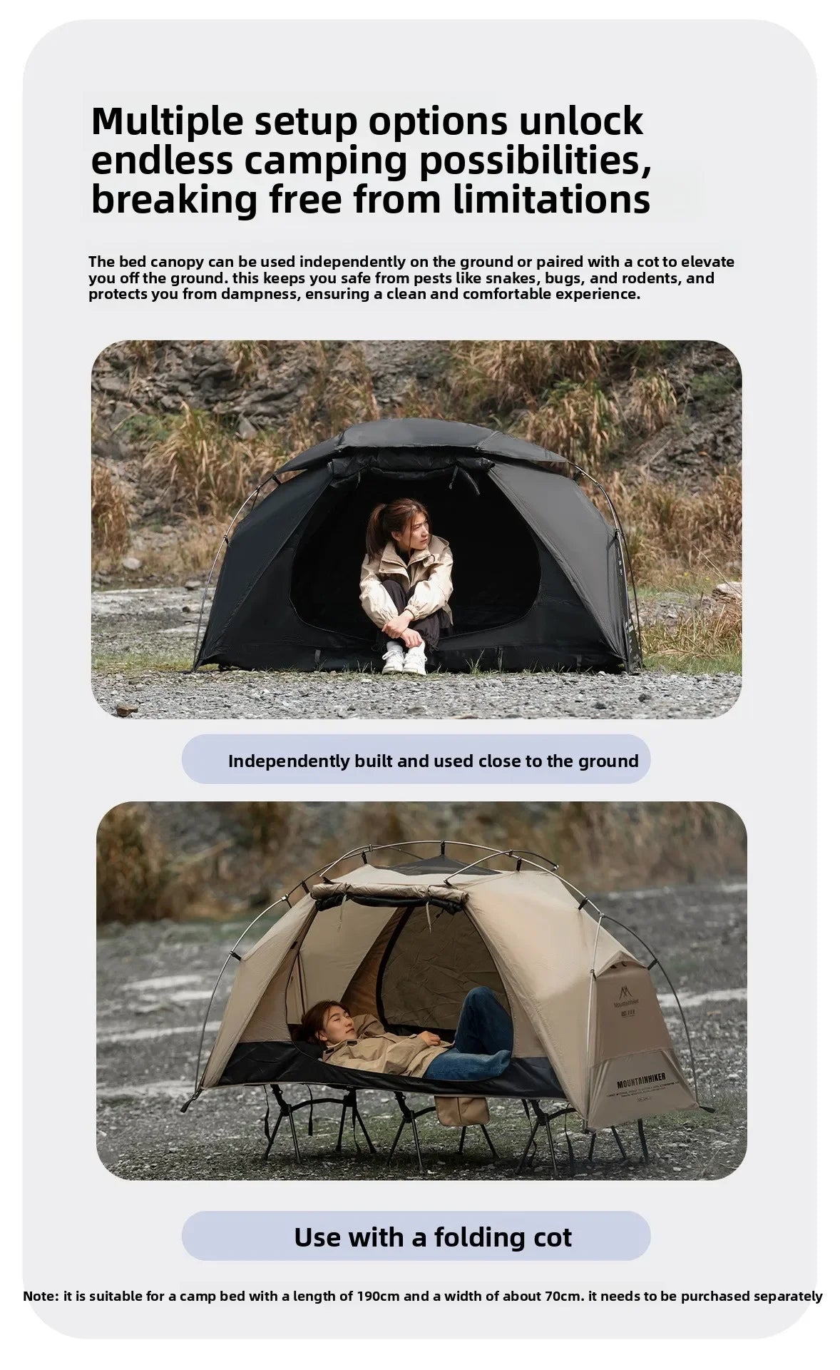 MOUNTAINHIKER 2026 Single Camp Bed Outdoor Tent Waterproof Rainproof Multi-purpose Leisure Camping Shelter for Hiking And Travel