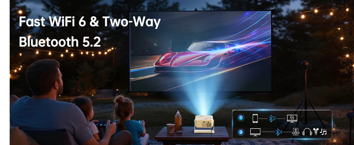 UHOST Mini Projector 4K Android 12.0 1080P 4K 1280*720P Dual WIFI6 BT5.2 Outdoor Portable 180°Rotable Cinema Beam Projector
