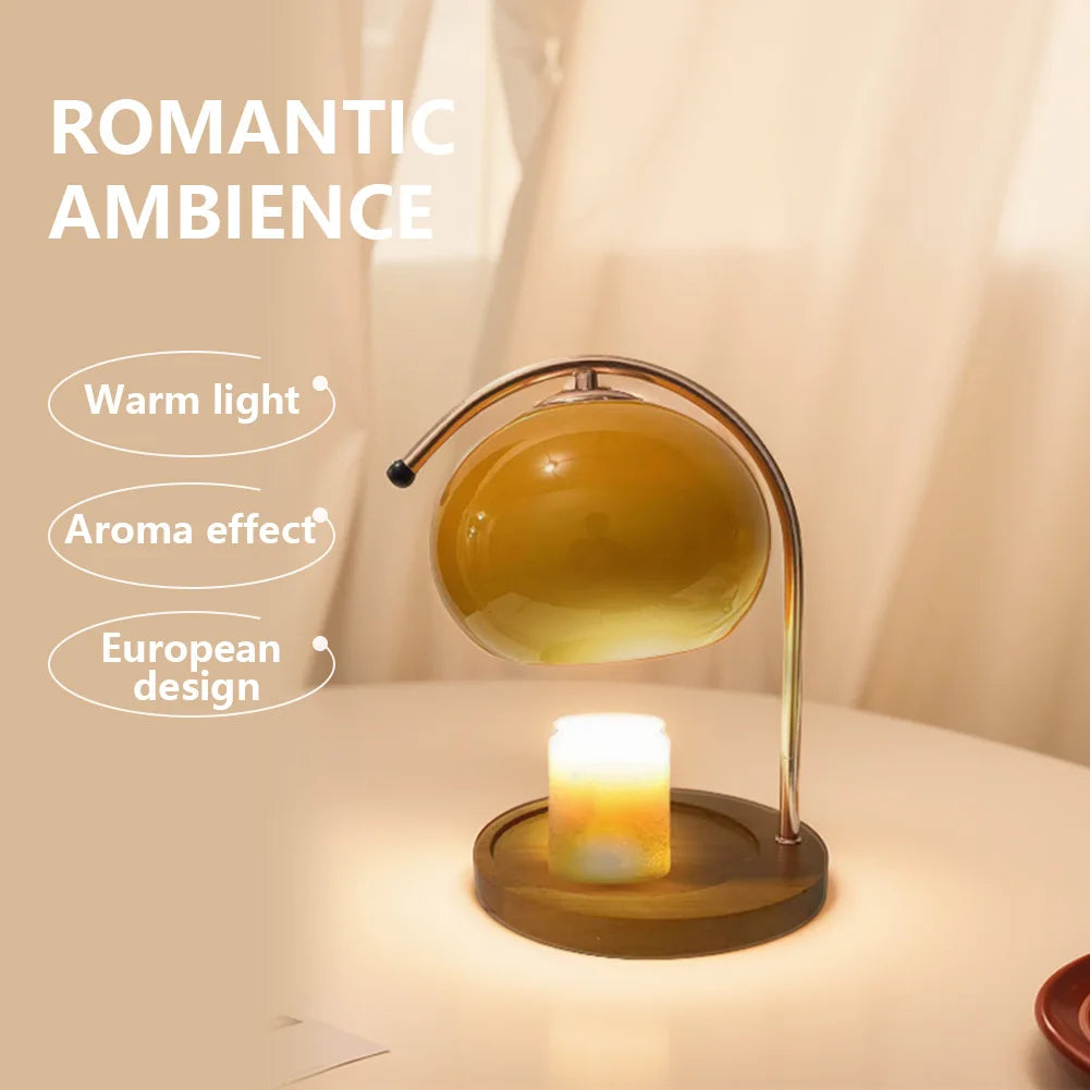 Wooden Base Candle Warmer Lamp with Timer Nordic Candle Wax Lamp Dimmable Modern Wax Melting Light for House Office Decoration