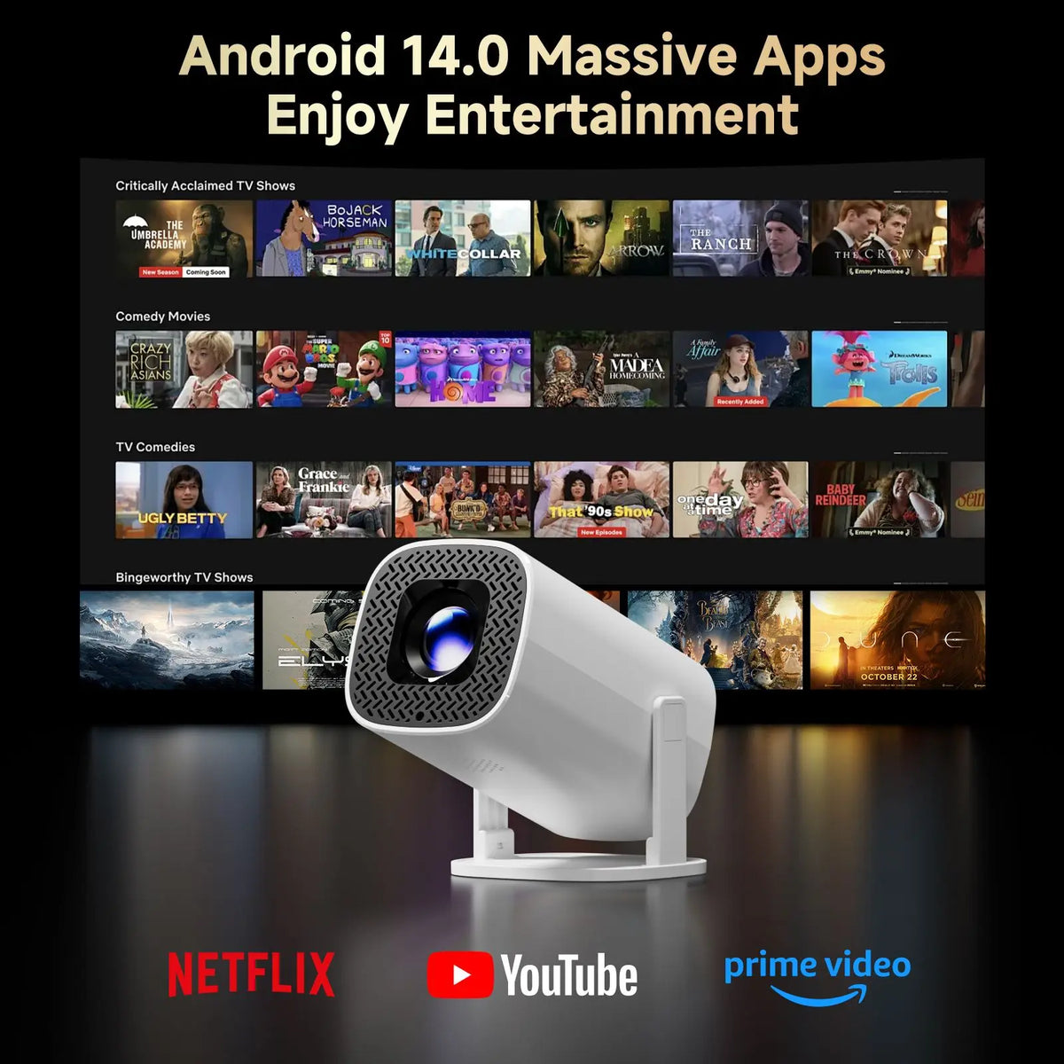 P30PRO Android 14 Smart Mini Projector 4K 1080p HD Video WiFi 6 BT5.0 Native 720p Home Theater Outdoor Portable Projector