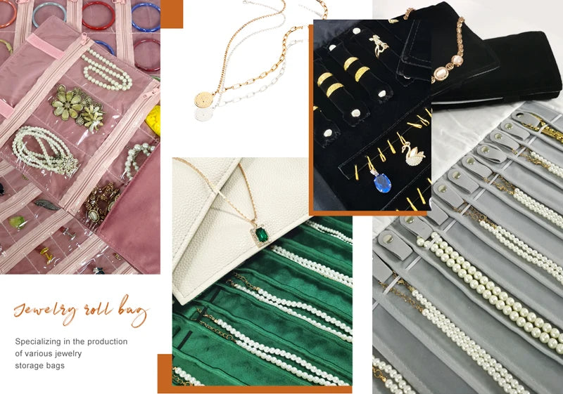 Travel Jewelry Organizer Portable Velvet Ring Earrings Pendant Necklace Holder Bracelet Carrying Storage Bag Foldable Roll Pouch