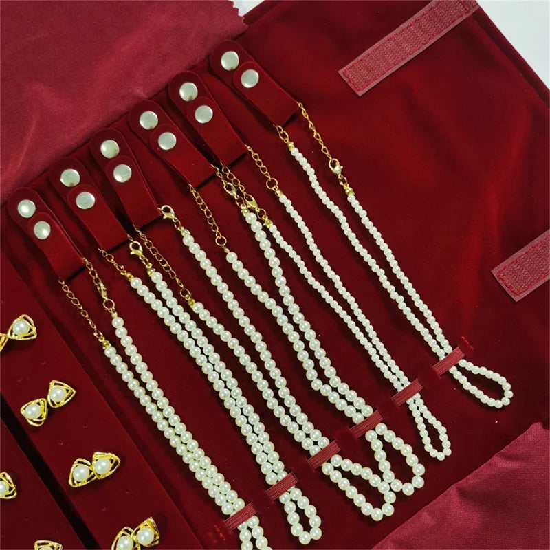 Travel Jewelry Organizer Portable Velvet Ring Earrings Pendant Necklace Holder Bracelet Carrying Storage Bag Foldable Roll Pouch