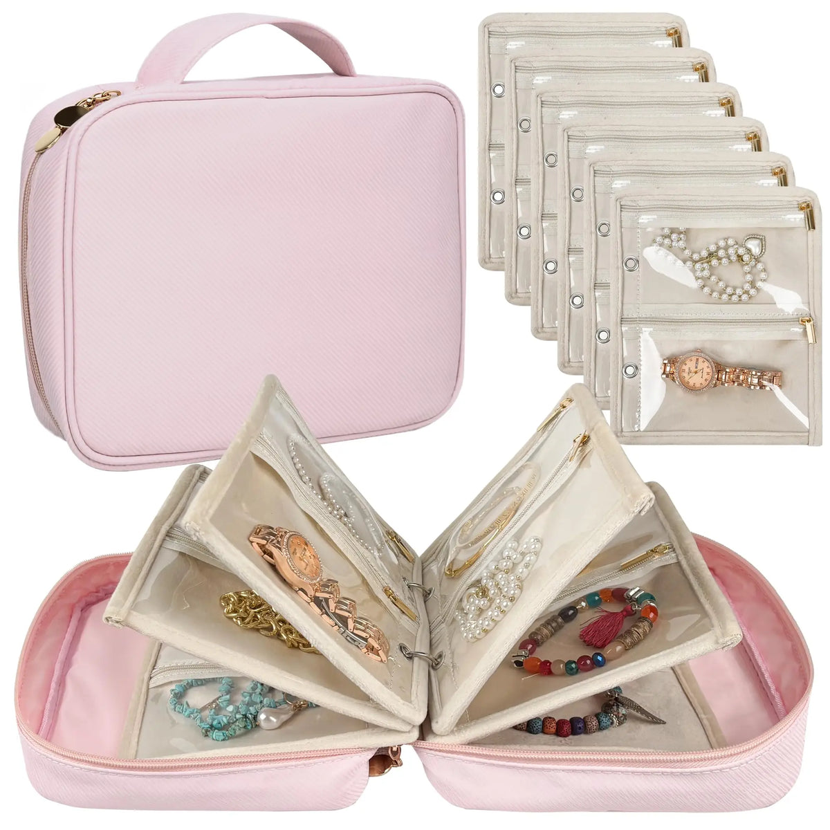 Travel Jewelry Organizer Case,Jewelry Bags Jewelry Storage Book Binder with Clear Zipper Velvet Pouch for Traveling,Earrings