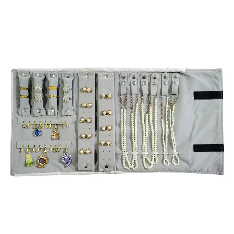 Travel Jewelry Organizer Portable Velvet Ring Earrings Pendant Necklace Holder Bracelet Carrying Storage Bag Foldable Roll Pouch