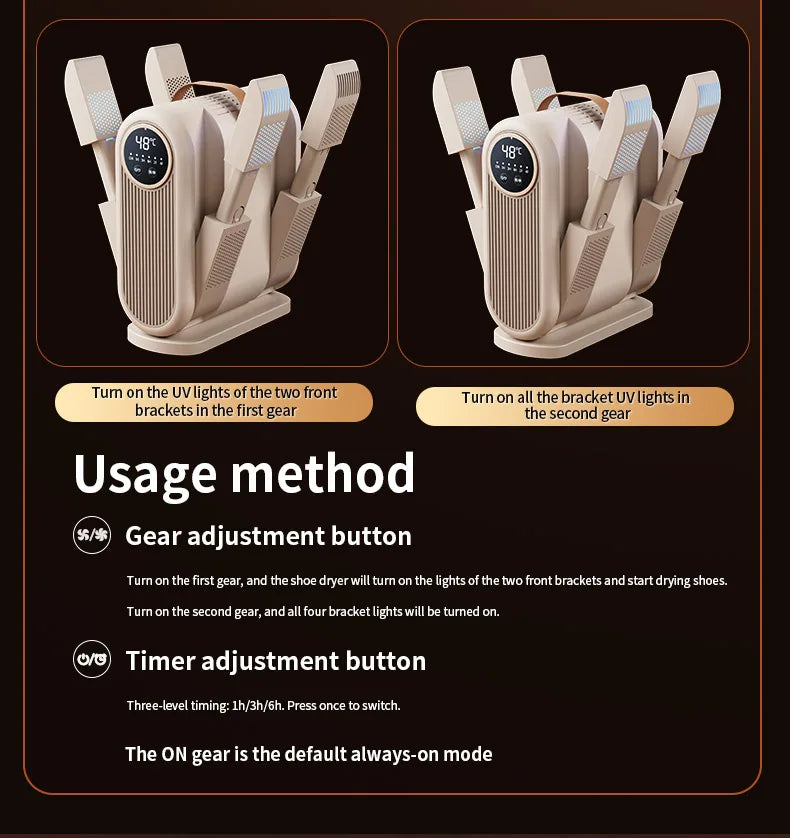 Six-Arm Foldable Shoe Dryer Electric Shoe and Boot Dryer Timing Control Household Shoe Warmer Portable Heater For Socks Boots