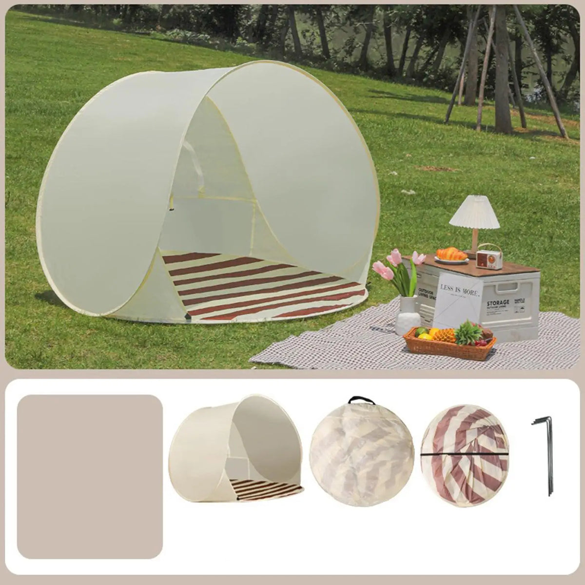 Outdoor Portable Camping  One Click Open 3-4 People Tent Large Space Sunshade Beach Sun Shelter Tent Garden Beach Tent Reusable