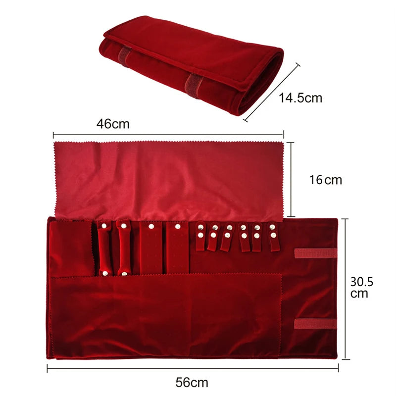 Travel Jewelry Organizer Portable Velvet Ring Earrings Pendant Necklace Holder Bracelet Carrying Storage Bag Foldable Roll Pouch