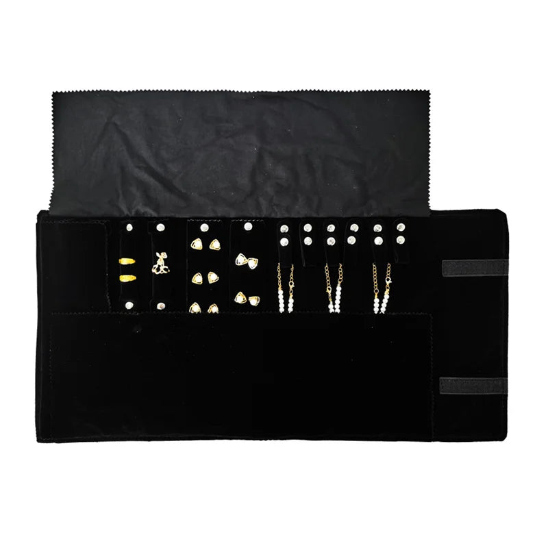Travel Jewelry Organizer Portable Velvet Ring Earrings Pendant Necklace Holder Bracelet Carrying Storage Bag Foldable Roll Pouch