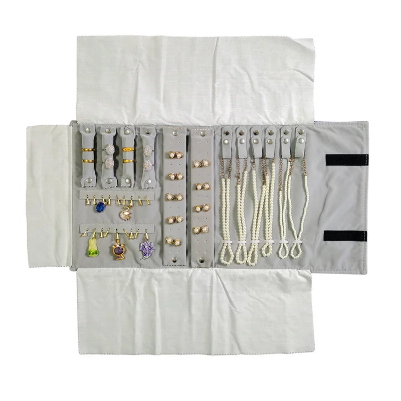 Travel Jewelry Organizer Portable Velvet Ring Earrings Pendant Necklace Holder Bracelet Carrying Storage Bag Foldable Roll Pouch
