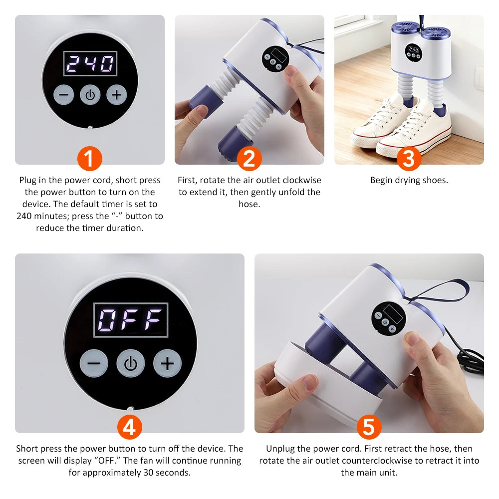 Portable Shoe Dryer with Fan Heater  Intelligent Quick-Drying Ski Boot Dryer with Timer Boot Dryer for Work Boots Sneakers Socks