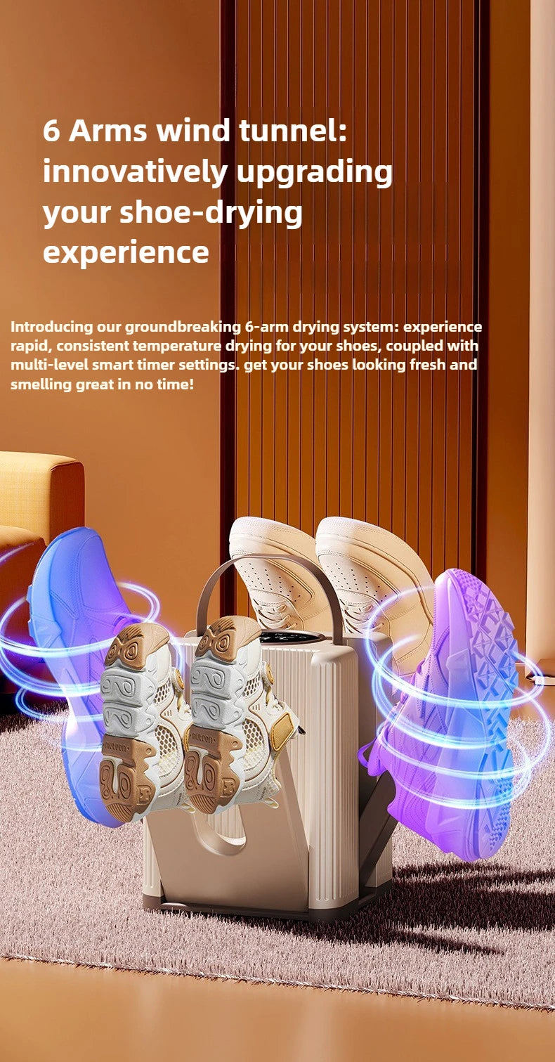 Six-Arm Foldable Shoe Dryer Electric Shoe and Boot Dryer Timing Control Household Shoe Warmer Portable Heater For Socks Boots