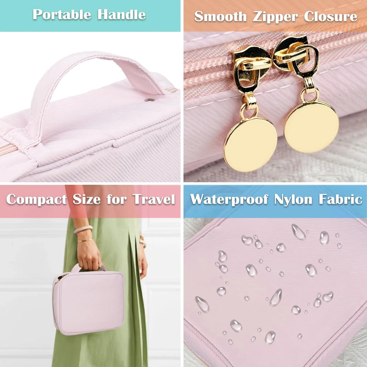 Travel Jewelry Organizer Case,Small Jewelry Bags Jewelry Storage Book Binder with Clear Zipper Velvet Pouch for Traveling,Pink